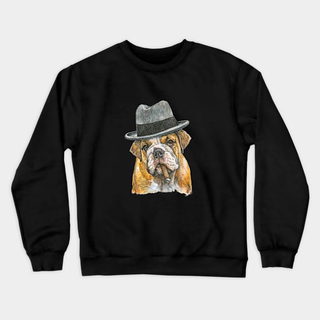 Bulldog as Winston Churchill Crewneck Sweatshirt by Prairie Dog Print